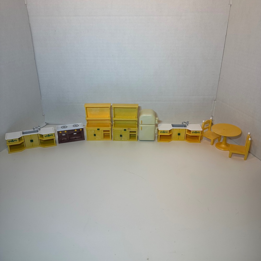 Vintage Sullivan Dollhouse Kitchen Furniture 9 Piece Lot Stove Fridge Sink